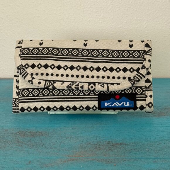 Kavu Mondo Spender Tri-Fold Design Wallet Clutch Travel Organizer Black & Cream - Picture 1 of 9